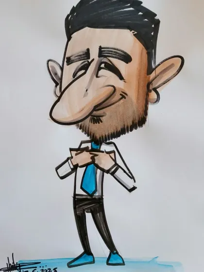 A full-body color caricature, showing a dapper gentleman. These are great for capturing a person's style and posture.