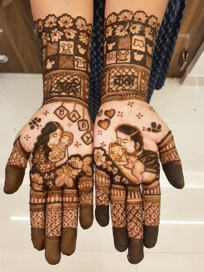 A beautiful design for a baby shower. I created portraits of the parents-to-be with their baby, along with baby blocks, hearts, and other sweet details to celebrate the new arrival.