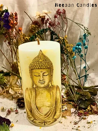 For your moments of quiet reflection, I designed this serene Buddha pillar candle. It’s perfect for your meditation corner, bringing a sense of calm and mindfulness into your daily practice.