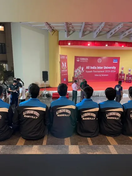 Our team representing their university, united and ready before the finals of the All India Inter-University Squash tournament.