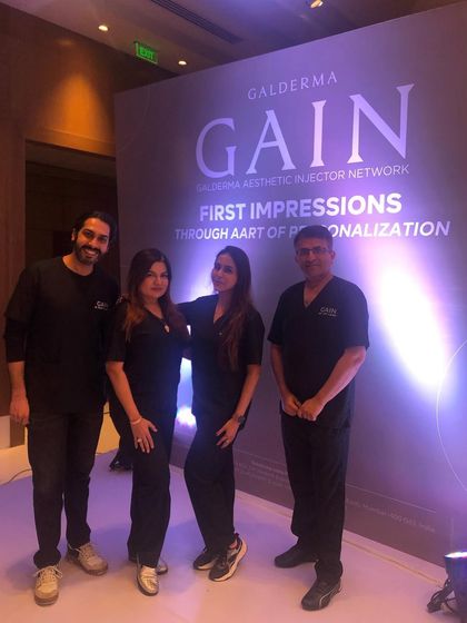 At the Galderma GAIN event, which introduced a new, personalized approach to filler treatments. Pictured here with fellow trainers.