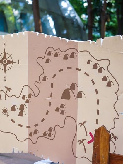 A large treasure map prop, an essential detail for any pirate-themed adventure party.