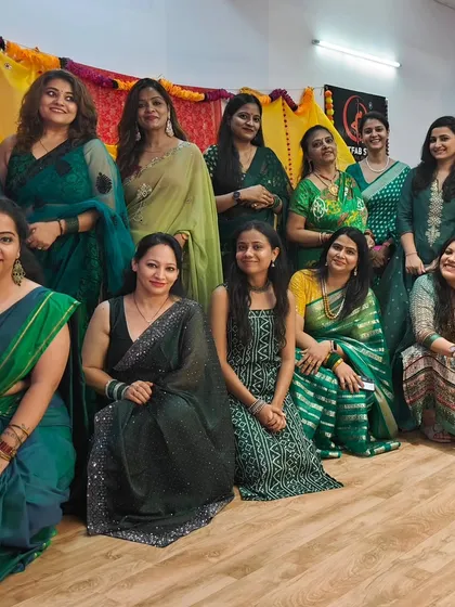 My studio isn't just for workouts; it's a place for celebration and community. This picture is from our Teej festival get-together, showcasing how the space can be decorated and used for parties, festive events, and creating wonderful memories with your crew.