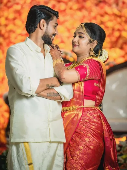 Another romantic couple shot. The bride's makeup looks perfect as she shares a moment with her groom.