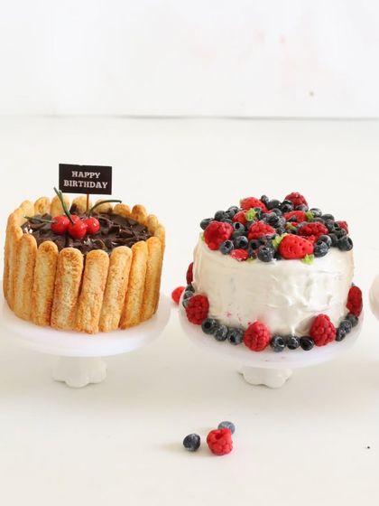 A row of my beautiful miniature cakes, showcasing the variety of designs.