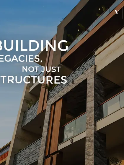 We don't just build structures; we build legacies. This modern builder floor facade showcases our commitment to architectural excellence, using a mix of materials to create a visually stunning and enduring home.
