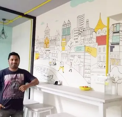 A custom doodle-style cityscape mural I created for a small office space. This kind of art is perfect for adding personality and a touch of fun to a workspace, and it can be customized to feature any city or theme you can imagine.