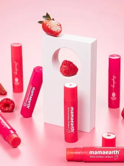 A playful and architectural setup for Mamaearth's berry lip balms. I used white blocks and fresh berries to create a modern, gallery-like feel that elevates the product.
