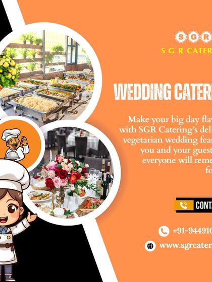 Make your big day flavorful with our delicious vegetarian wedding feasts. This collage shows our elegant table decor and professional chefs, highlighting the complete experience we offer.