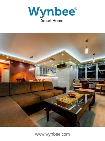 Smart lights are essential for a modern smart home. This living room uses recessed and cove lighting to create a bright yet comfortable space, all fully automated for convenience.