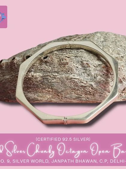 A modern, chunky statement bangle in a geometric octagon shape. This solid silver piece is for those who love bold, contemporary jewelry.