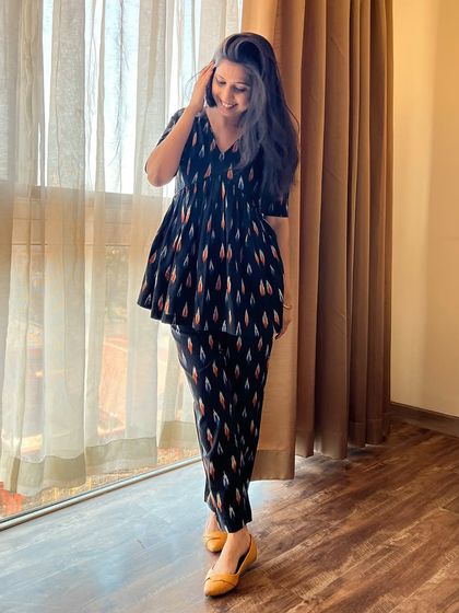 Our bestselling black handloom Ikat co-ord set is a summer essential. It's lightweight, comfortable, and effortlessly chic, making it a wardrobe staple.