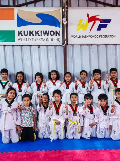 A group photo of our 'Lil Champs' kids' batch, full of future champions.