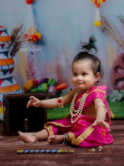 Little Krishna in the house, from mischief to magic. We also have adorable pink outfits for our little Radhas.