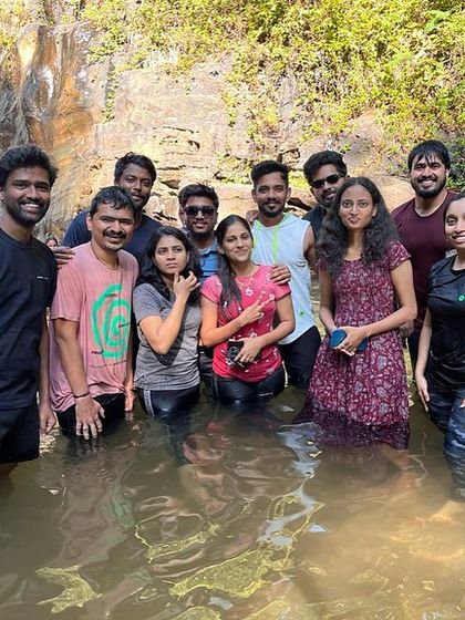 Enjoying the cool waters of the stream after the Netravati trek. It's moments like these that make the trip unforgettable.