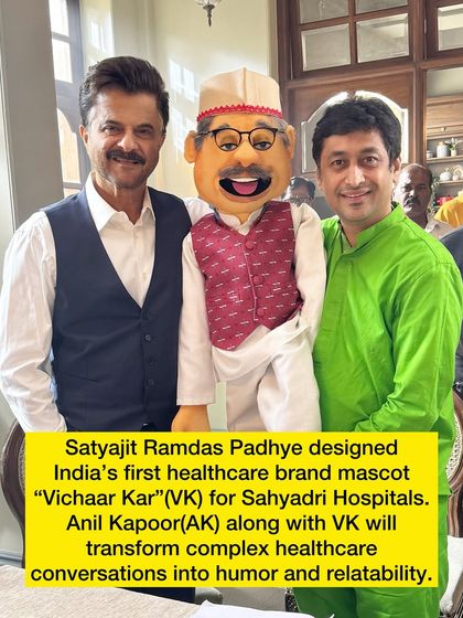 Posing with Anil Kapoor and the VK puppet on set. Designing India's first healthcare brand mascot was a landmark project for me and my studio.