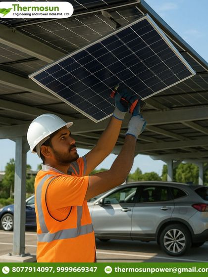 A close-up of a technician working on a solar carport. I use only the best materials and skilled labor to ensure your investment is safe, secure, and productive.