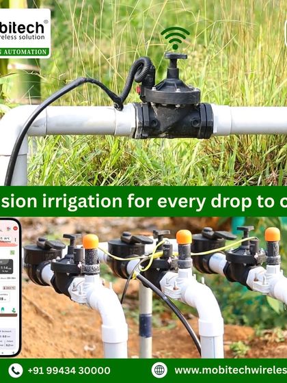 Precision irrigation starts here. This image shows our wireless valve alongside the app, highlighting how you can make every drop count.