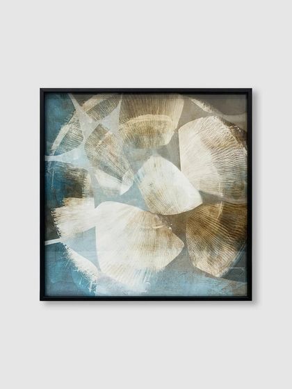 The translucent, layered shapes in this artwork are beautifully showcased in a minimal black metal frame, proving that the right frame can enhance art of any style.