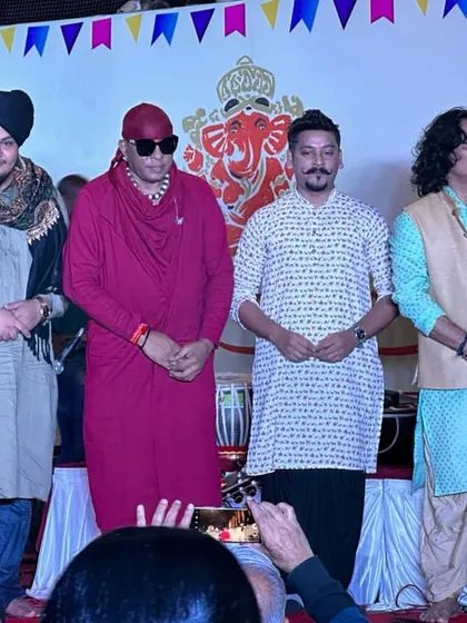 On stage at the Shri Siddhivinayak Mandir's Maagh Festival with legends Sivamani sir and Pt. Ravi Chary sir. Playing for Bappa is always a special blessing.