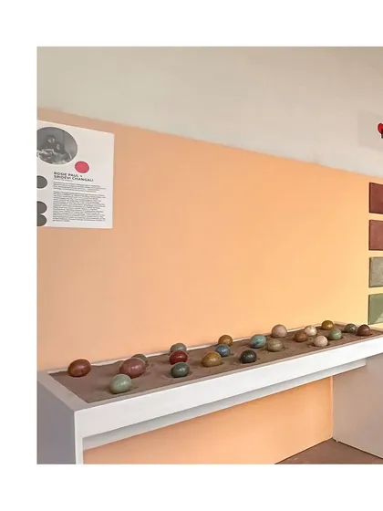 Another view of our showcase at the India Art and Architecture Biennale. The exhibit was designed to be interactive, allowing visitors to experience natural building materials firsthand.