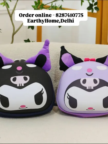 A closer look at the popular Kuromi picnic bags, available in both black and lilac. The plush ears add a super cute, premium touch.