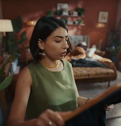 A still from the Chumbak ad, where I styled the actress in a simple yet chic green linen top, reflecting a relaxed and modern at-home style.