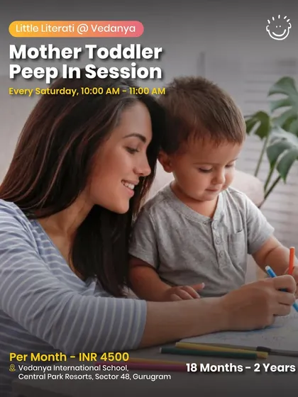 The Mother Toddler Peep In Session at Vedanya, a monthly program for toddlers to explore and learn in a school environment.