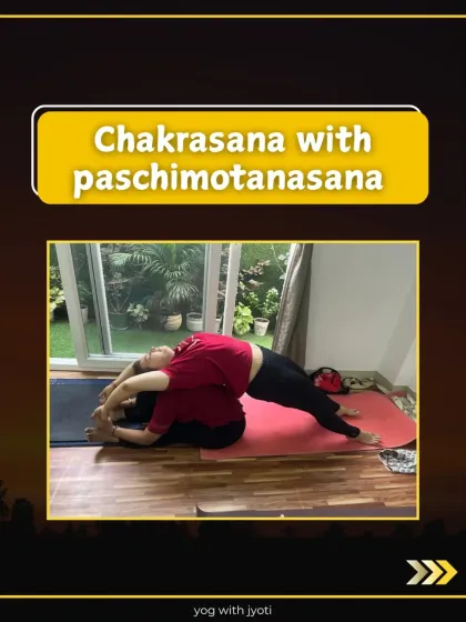 A powerful partner pose combining Chakrasana (Wheel Pose) and Paschimottanasana (Seated Forward Bend), demonstrating the interplay of flexibility and support.