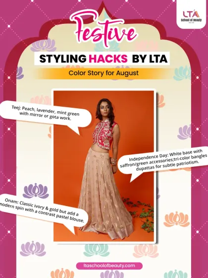 Color is a powerful styling tool. We guide you on creating the perfect color story for any festival, from soft pastels for Teej to the classic ivory and gold of Onam, ensuring your look is always picture-perfect.