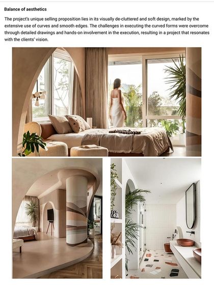 This page from our feature in Architect & Interiors India discusses the balance of aesthetics and the challenges of working with curved forms.