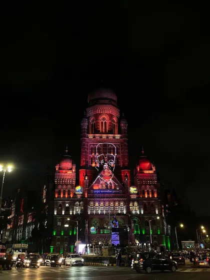 A projection of Chhatrapati Shivaji Maharaj on the BMC building.