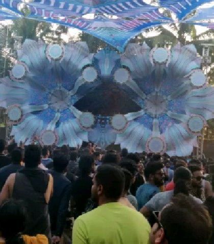 The main stage at Hilltop, Goa. The scale of the production is massive, and being in a crowd of thousands all dancing to the same beat is a powerful feeling.