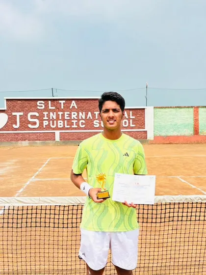 Arjun Bhati pictured with his runner-up trophy after the CS7 U-18 Singles final in Sonipat, Haryana.