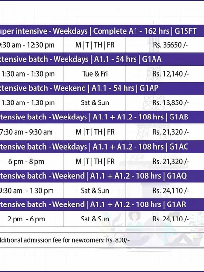 A detailed look at our beginner batch schedules, including Super Intensive, Extensive, and Intensive options. This helps you choose the pace and timing that works best for you.