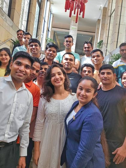 Happy faces after a rejuvenating corporate yoga event. Building a sense of community and shared well being is a key part of my wellness programs for companies.