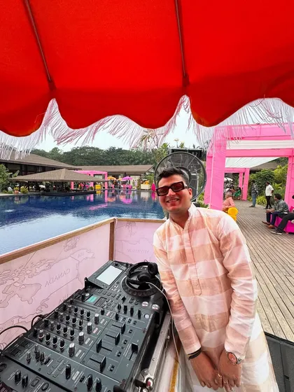 A great view of the pool and the party from my DJ booth. I love playing at these beautiful outdoor venues.