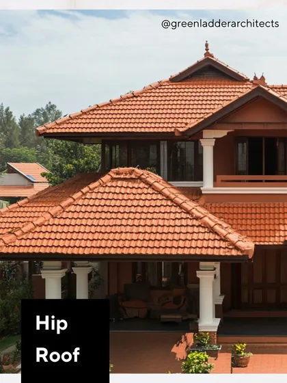 The Hip Roof is a popular choice in Indian architecture for its durability and classic aesthetic. All sides of the roof slope downwards to the walls, making it excellent for providing shade and protection against heavy rain.