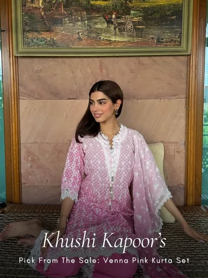 I was so excited to see Khushi Kapoor pick the Venna Pink Kurta Set from my sale. It’s such a versatile piece that’s both festive and comfy, with beautiful ombre tones and delicate lace. It’s the kind of outfit that just makes you happy.