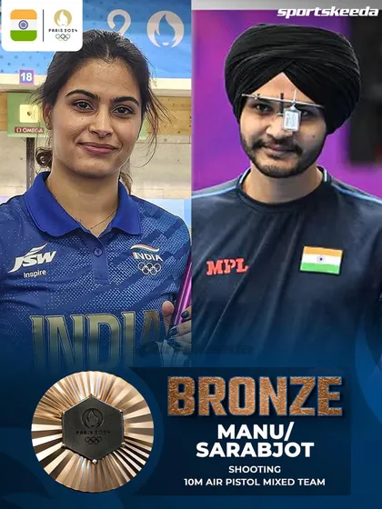 Another graphic highlighting the Olympic achievement of Manu Bhaker and Sarabjot Singh. We focus on building the confidence and skill needed to win at events like the Olympics.