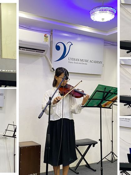 A student violinist takes the stage at our Monsoon Performance Lab. Our in-house events give students a low-pressure environment to hone their performance skills.