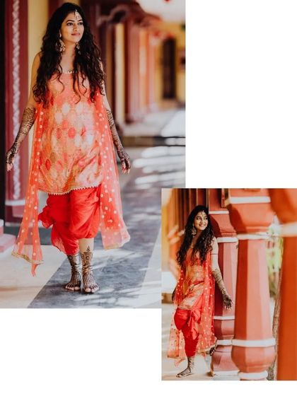 The bride, Jyotsna, looking radiant in her colorful Mehendi outfit, a perfect blend of tradition and modern style.