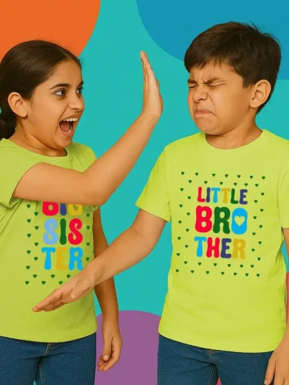 A colorful "Big Sister" and "Little Brother" set for the dynamic duo. These bright lime green tees are a fun way for siblings to show off their bond.