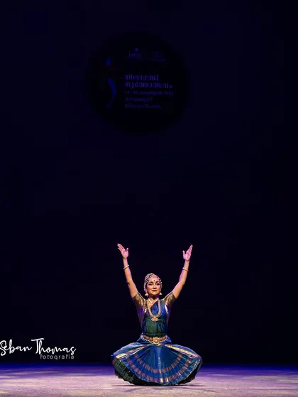 A wide shot showing the scale of the Nishagandhi stage. It is a humbling experience to perform in such a grand auditorium for an appreciative audience.