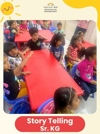 Another angle of our storytelling session, showing the children completely absorbed in the narrative. These moments are crucial for developing listening comprehension and a foundational love for stories.