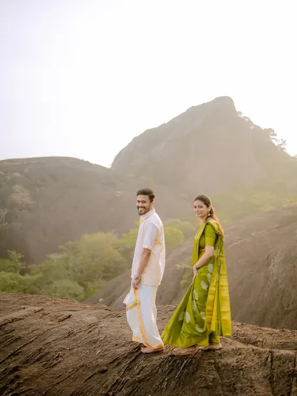 A classic "look back" pose while walking on the hilltop. This is a great way to get a natural and engaging portrait.