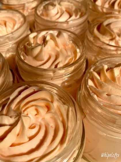 Our Whipped Bath Crème in the refreshing Orange Creamsicle scent. It has a luxurious mousse texture and is enriched with shea butter to nourish and hydrate your skin.