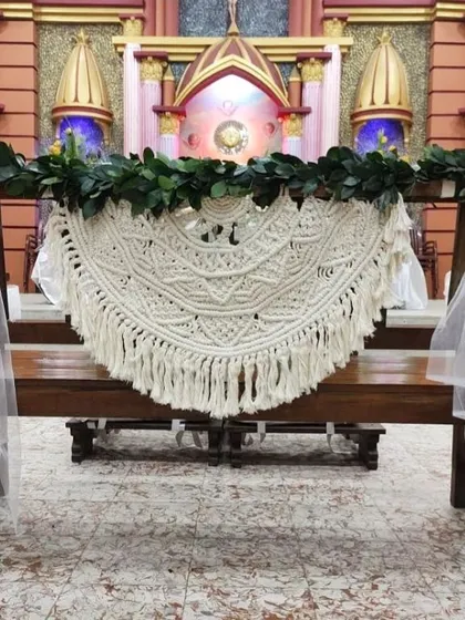 It was an honor to create this large macrame piece for a beautiful church wedding. My handmade decor can add a unique, personal, and elegant touch to your most special events, from weddings to housewarmings.