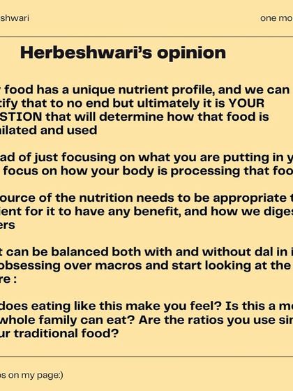 This infographic series tackles the viral claim that "dal is not a protein." I break down the nutritional facts, the importance of cultural context, and why labeling foods as just "carbs" or "protein" strips them of their true value. Ultimately, your digestion and the overall balance of your diet matter more than macronutrient labels.