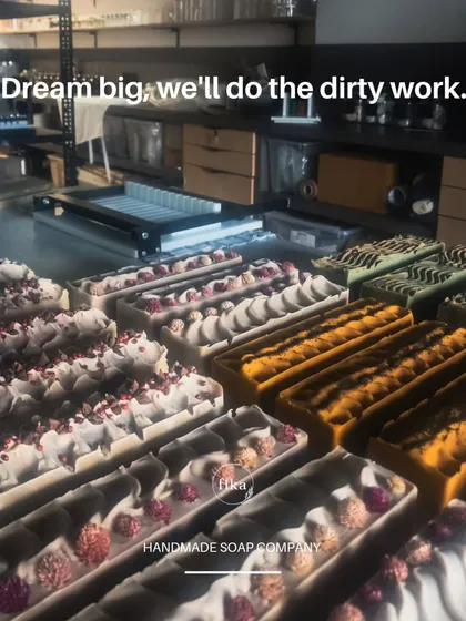 Dream big, I'll do the dirty work. This is my studio filled with freshly made soap loaves, each one a potential revenue stream for your business. Whether you're looking for private label, wholesale, or a franchise opportunity, I handle the craft so you can focus on growth.